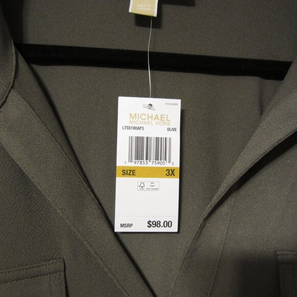 Michael Kors Plus Size Blouse Size 3X | NWT $98 | Olive Green Top w Gold Buttons - Picture 4 of 6